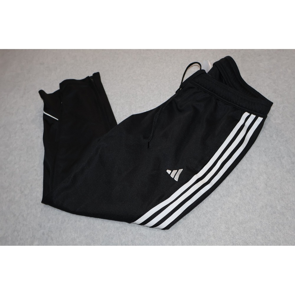 Adidas Gym Track Pants Joggers Mens XL Black White 3-Stripes Zip Ankle Polyester